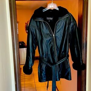 Lined leather coat, black, Wilson’s brand, size women’s large